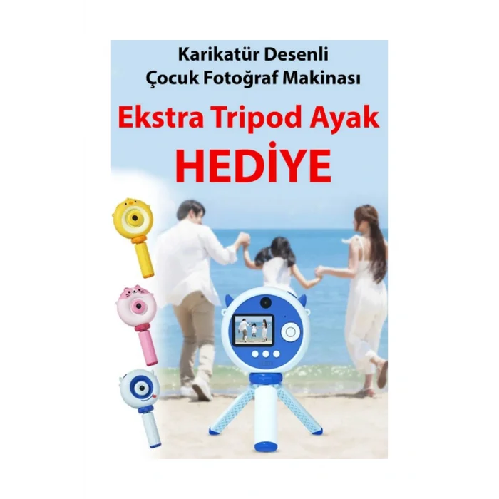 BUĞZ Hd Kamera Karikatür Tripodlu Çocuk Dijital Kamera Fotoğraf Makinası 1080p Video Kaydedici 2.0 İnç - Lisinya