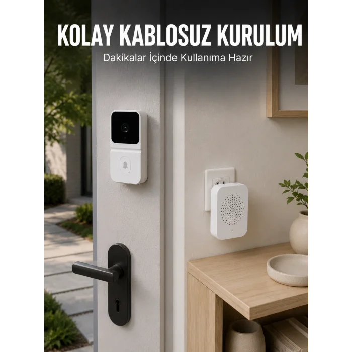 BUĞZ HD Kameralı Beyaz Görüntülü Kapı Zili Çift Yönlü Sesli Wi-Fi Akıllı Kapı Zili