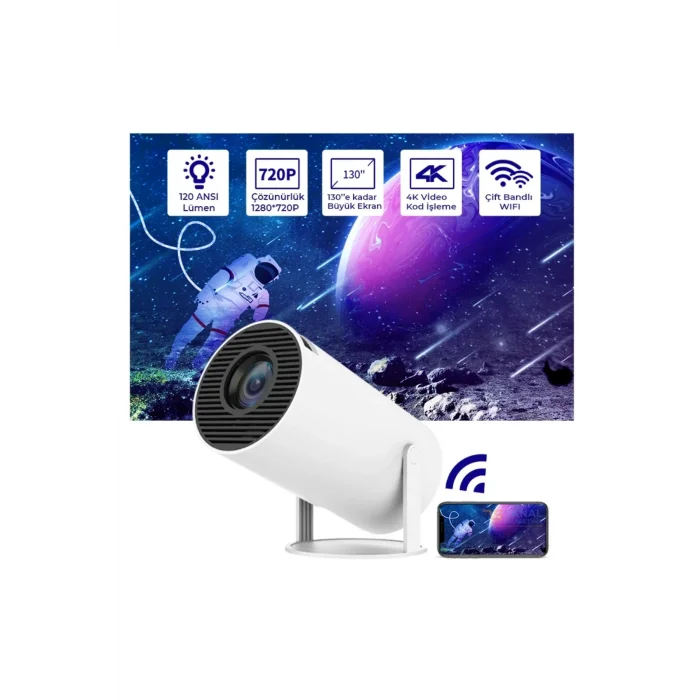 BUĞZ HD LCD projeksiyon cihazı 1024x768 çözünürlük 10000:1 kontrast HDR USB HDMI beyaz