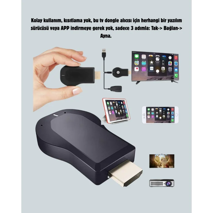  HDMI Kablosuz Ekran Alıcısı – iOS, Android, Mac, PC Uyumluluğu