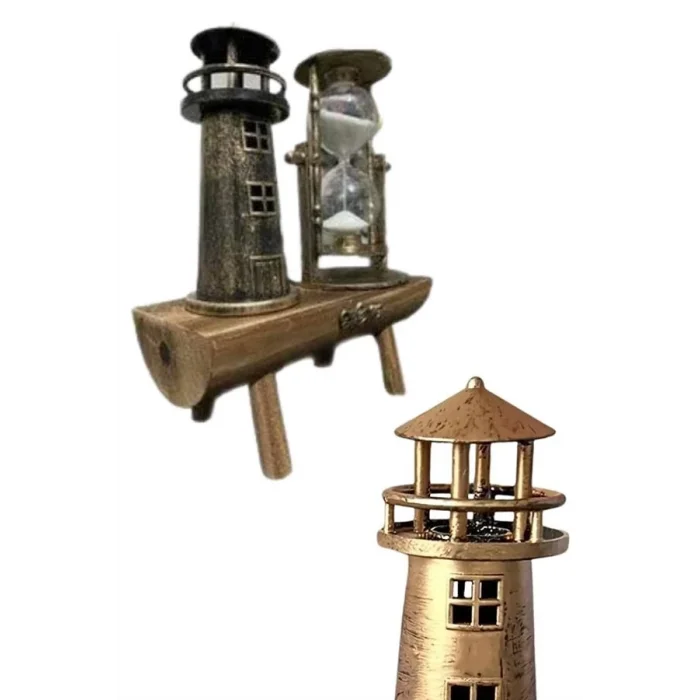 BUĞZ Hediyelik Eşya Retro Deniz Fenerli Kum Saati Ahşap Görünümlü Dekoratif Eşya
