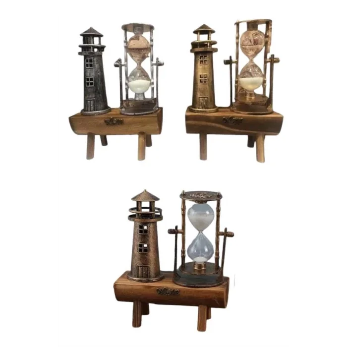 BUĞZ Hediyelik Eşya Retro Deniz Fenerli Kum Saati Ahşap Görünümlü Dekoratif Eşya