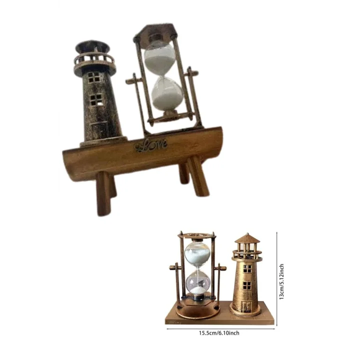 BUĞZ Hediyelik Eşya Retro Deniz Fenerli Kum Saati Ahşap Görünümlü Dekoratif Eşya