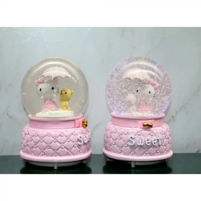  Hello Kitty İçi Dönmeli Püskürtmeli Işıklı Müzikli Kar Küresi Büyük Boy Model 1