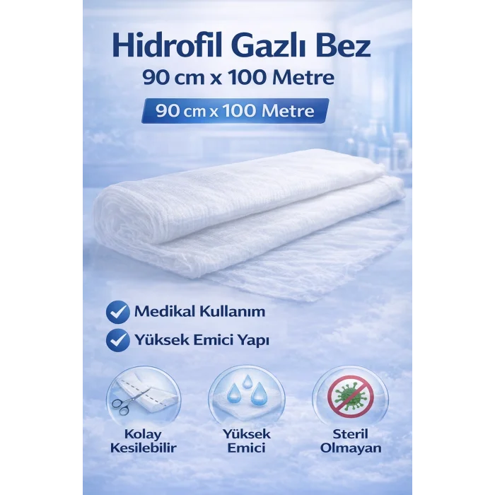 BUĞZ Hidrofil Gazlı Bez 90 cm x 100 Metre Medikal Emici Steril Olmayan Gazlı Bez Rulo