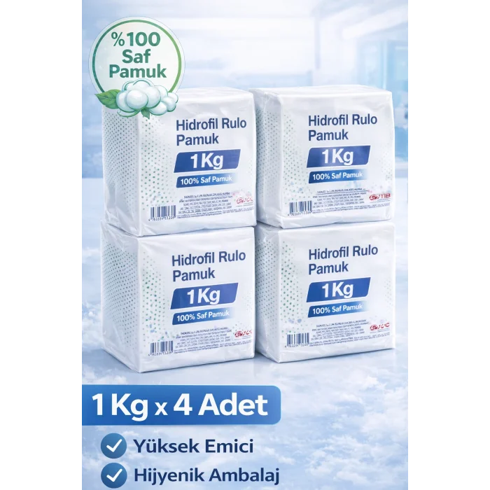 BUĞZ Hidrofil Rulo Pamuk 1 Kg x 4 Adet Saf Pamuk Yüksek Emici Medikal ve Kozmetik Kullanım