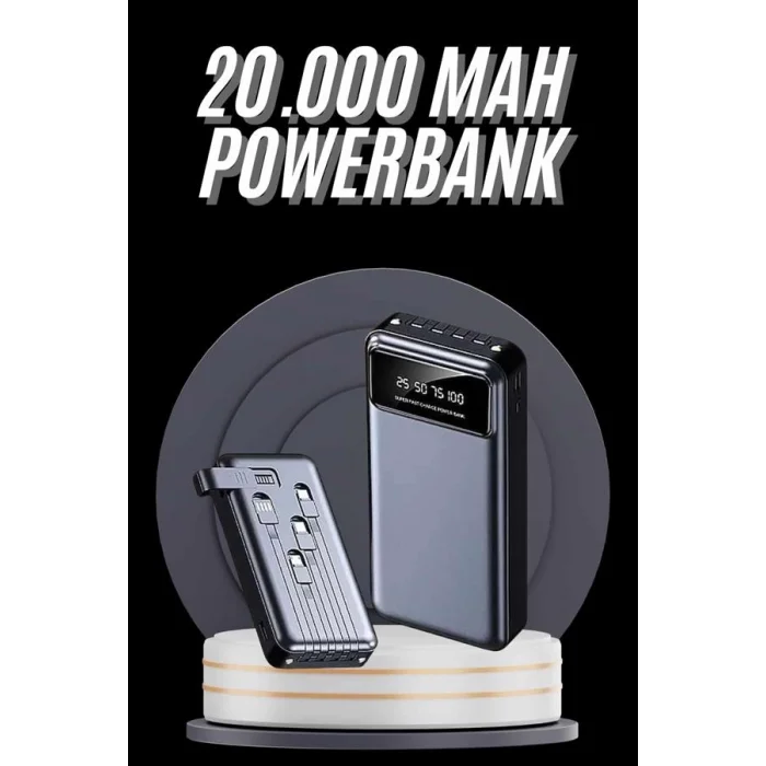  Hızlı Şarj Özellikli 20.000 Mah Dijital Göstergeli USB Girişli Android ve İOS Uyumlu Powerbank