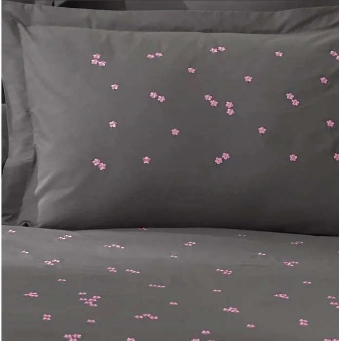 BUĞZ Hobby Çift Kişilik Poplin Premium Nakışlı Nevresim Spring Gri