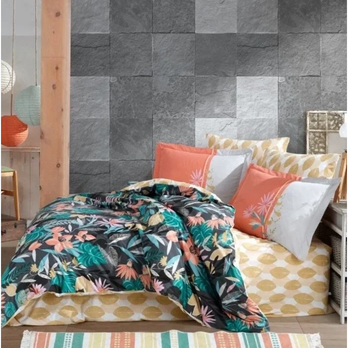 BUĞZ Hobby Kingsize Poplin Nevresim Monstera Oranj