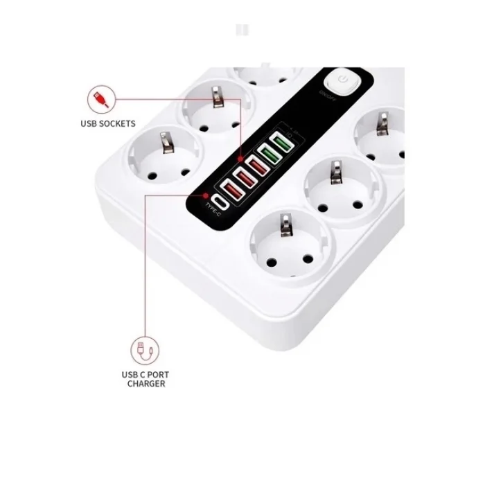 BUĞZ Hp-h04 3000w 10amper 6’lı 2metre Uzatma Kablolu Çoklu Termal Akım Priz