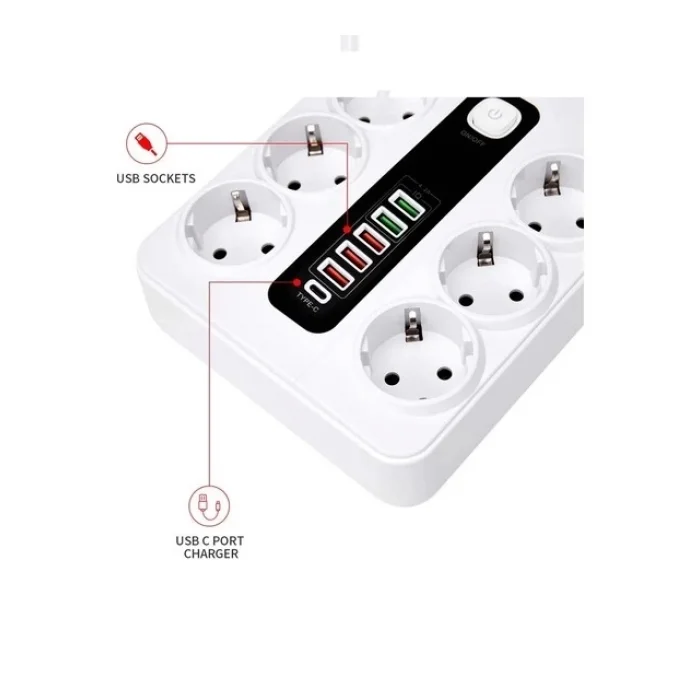 BUĞZ Hp-h04 3000w 10amper 6’lı 2metre Uzatma Kablolu Çoklu Termal Akım Priz