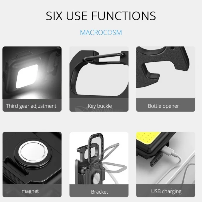 BUĞZ HS-37 Led Anahtarlıklı Cep Boy Cob Led Metal Kasa Mıknatıslı Şişe Açacağı Usb’li Şarj Edilebilir El Feneri