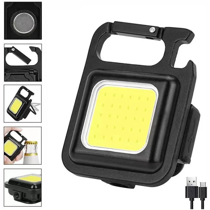 BUĞZ HS-37 Led Anahtarlıklı Cep Boy Cob Led Metal Kasa Mıknatıslı Şişe Açacağı Usb’li Şarj Edilebilir El Feneri