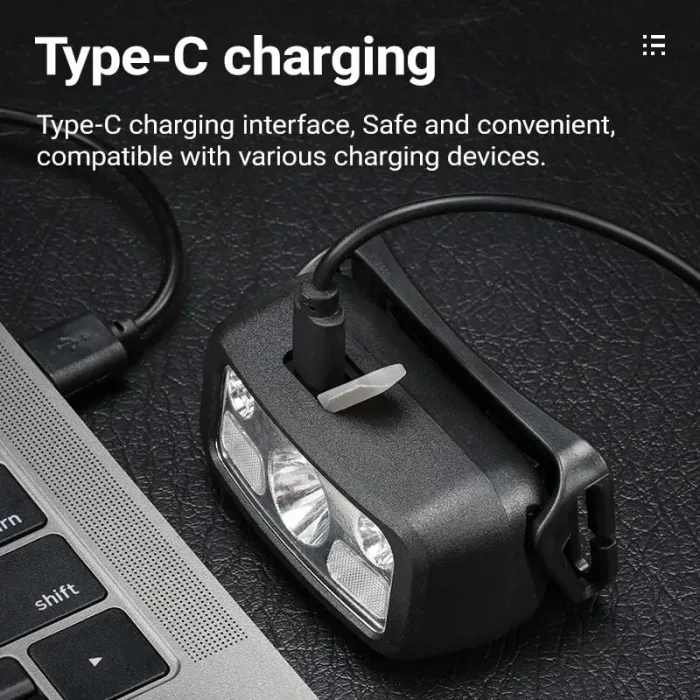 BUĞZ HS-43 Sensörlü Şarjlı Type-C Çok Amaçlı Kırmızı Işıklı Kafa Lambası