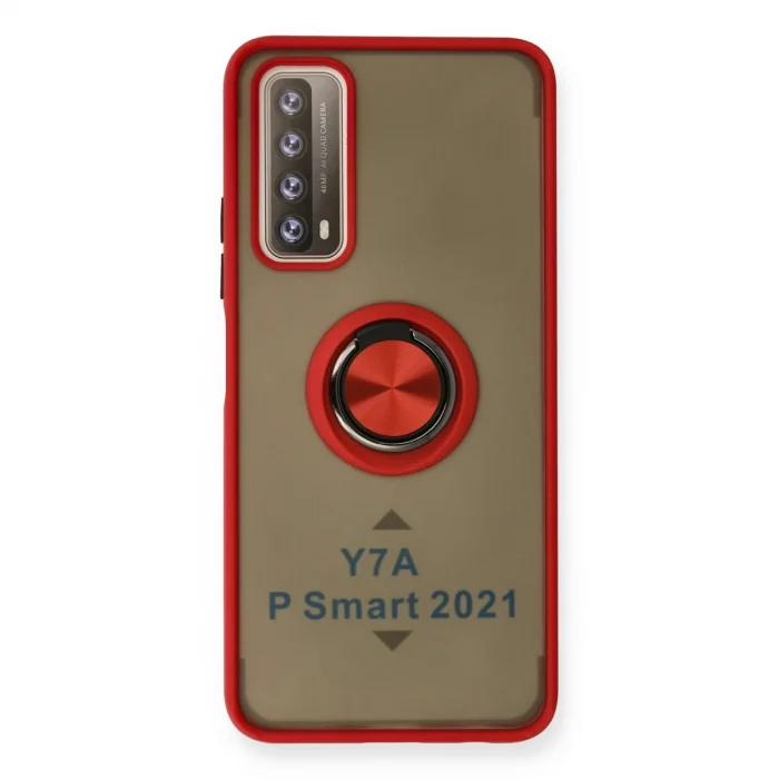 BUĞZ Huawei P Smart 2021 Kılıf Montreal Yüzüklü Silikon Kapak - Kırmızı