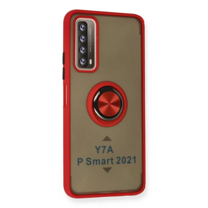 BUĞZ Huawei P Smart 2021 Kılıf Montreal Yüzüklü Silikon Kapak - Kırmızı