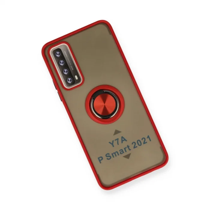 BUĞZ Huawei P Smart 2021 Kılıf Montreal Yüzüklü Silikon Kapak - Kırmızı