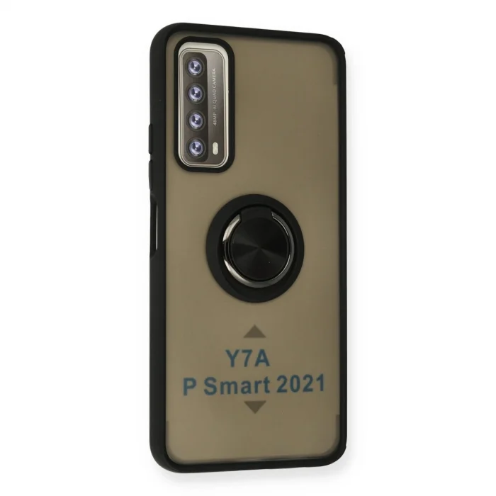 BUĞZ Huawei P Smart 2021 Kılıf Montreal Yüzüklü Silikon Kapak - Siyah