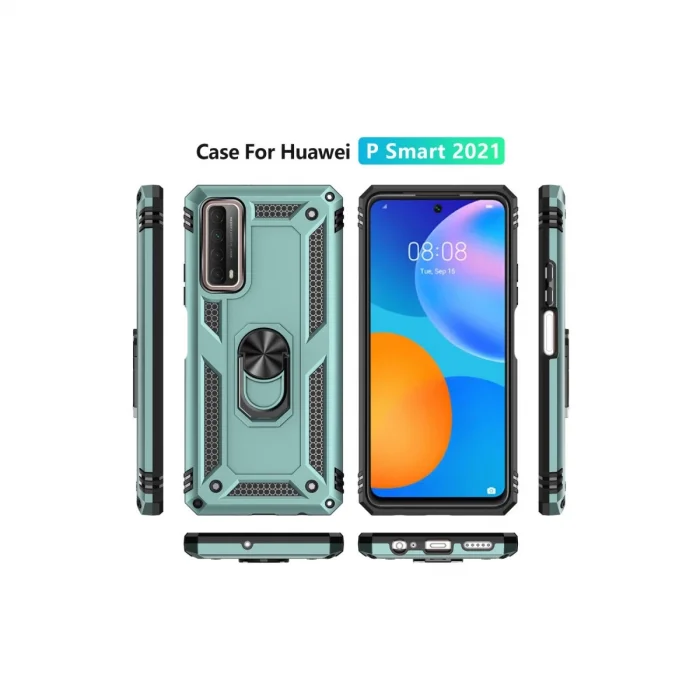 BUĞZ Huawei P Smart 2021 Kılıf Sofya Yüzüklü Silikon Kapak - Yeşil