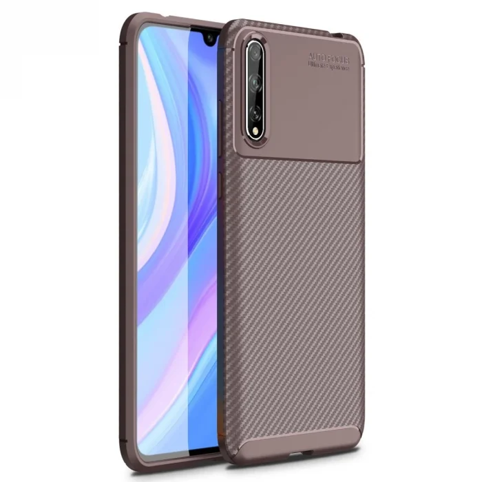 BUĞZ Huawei P Smart S Kılıf Auto Focus Karbon Kapak - Kahverengi