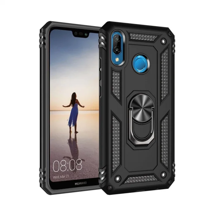 BUĞZ Huawei P20 Lite Kılıf Sofya Yüzüklü Silikon Kapak - Siyah