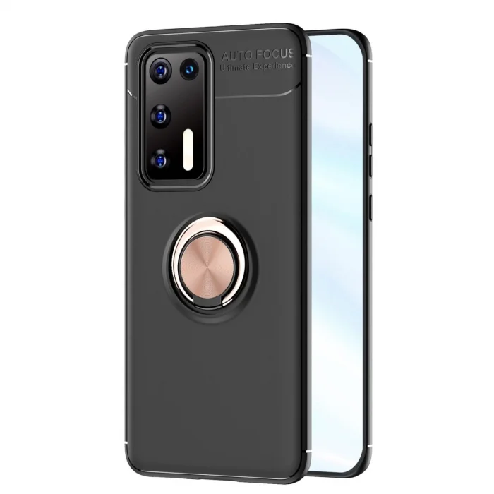 BUĞZ Huawei P40 Kılıf Range Yüzüklü Silikon - Siyah-gold