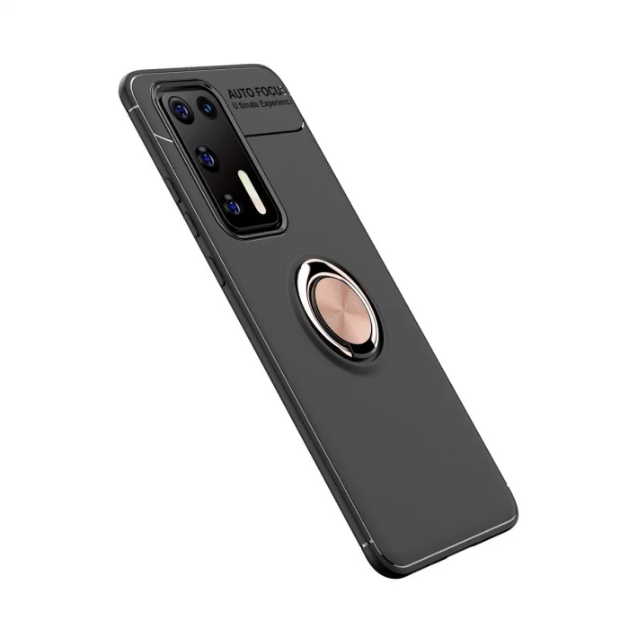 BUĞZ Huawei P40 Kılıf Range Yüzüklü Silikon - Siyah-gold