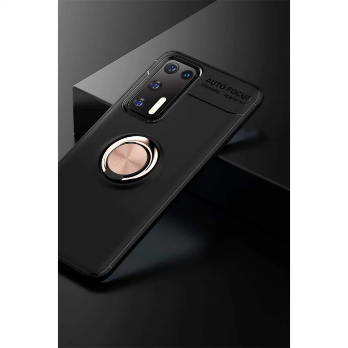 BUĞZ Huawei P40 Kılıf Range Yüzüklü Silikon - Siyah-gold