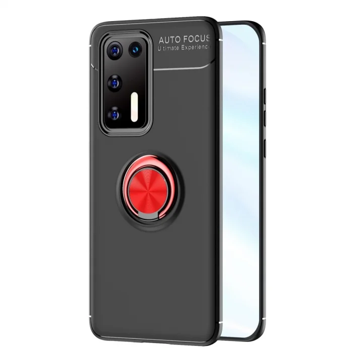 BUĞZ Huawei P40 Kılıf Range Yüzüklü Silikon - Siyah-kırmızı