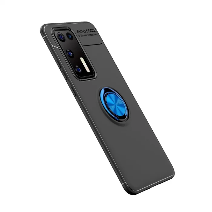 BUĞZ Huawei P40 Kılıf Range Yüzüklü Silikon - Siyah-mavi