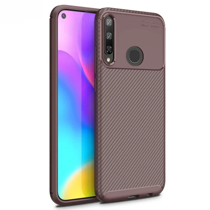 BUĞZ Huawei P40 Lite E Kılıf Auto Focus Karbon Kapak - Kahverengi