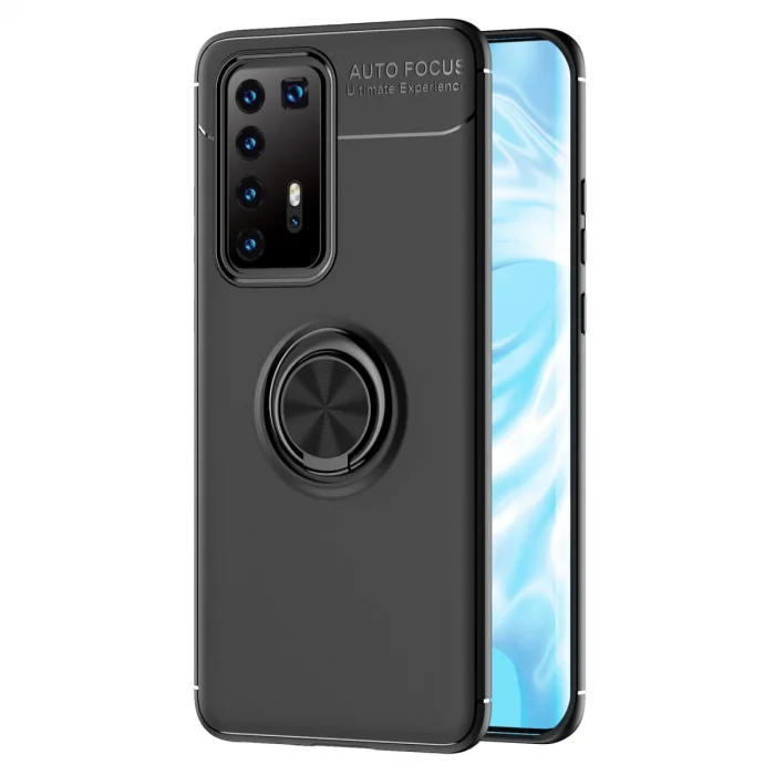 BUĞZ Huawei P40 Pro Kılıf Range Yüzüklü Silikon - Siyah
