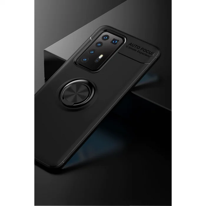 BUĞZ Huawei P40 Pro Kılıf Range Yüzüklü Silikon - Siyah