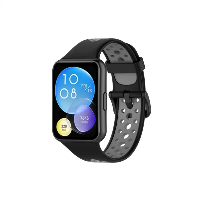 BUĞZ Huawei Watch Fit 2 Spor Delikli Kordon - Siyah-gri