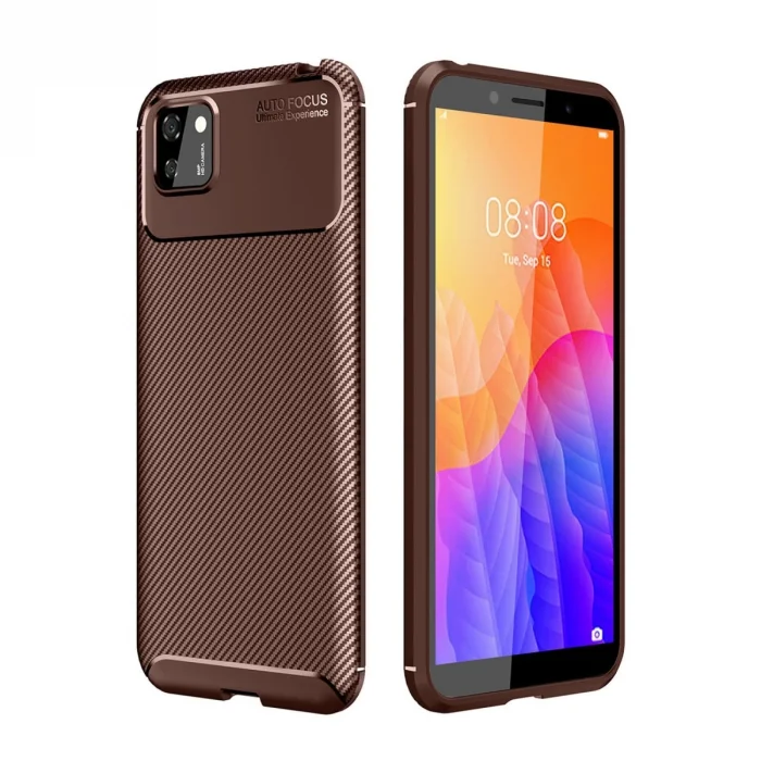BUĞZ Huawei Y5p Kılıf Auto Focus Karbon Kapak - Kahverengi