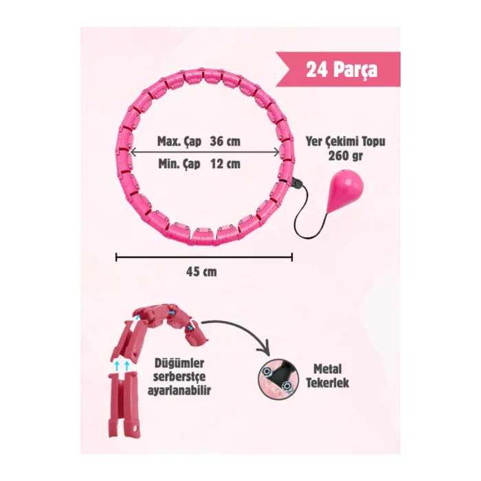 BUĞZ Hulahop Egzersiz Çemberi - Egzersiz Halkası - Ağırlıklı - Bel Bölgesi Ayarlanabilir - Hulahop