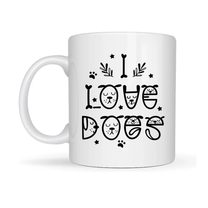 BUĞZ I Love Dogs Tasarımlı Porselen Kupa MODEL 64 – Sevimli Köpek Figürlü, Kahve & Çay Kupası