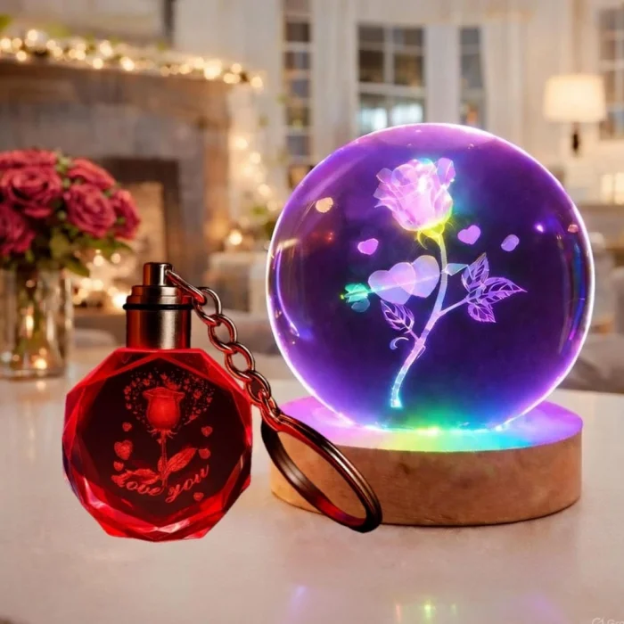 BUĞZ I Love You Tasarım Işıklı Cam Küre Ve Anahtarlık Seti