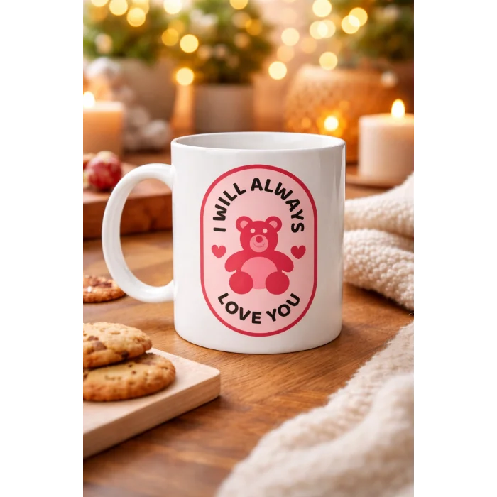 BUĞZ I Will Always Love You Ayıcık Desenli Porselen Kupa Model 33 – Sevgiliye Özel Anlamlı Hediye Kupası