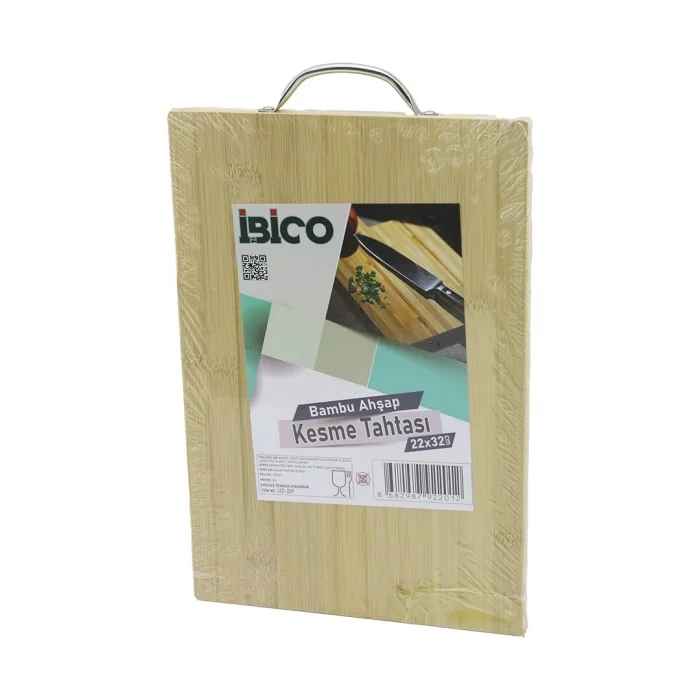 BUĞZ İbico İ22-201 Lüks Ahşap Bambu Kesim Panosu 22x32x1.7cm Metal Kulplu