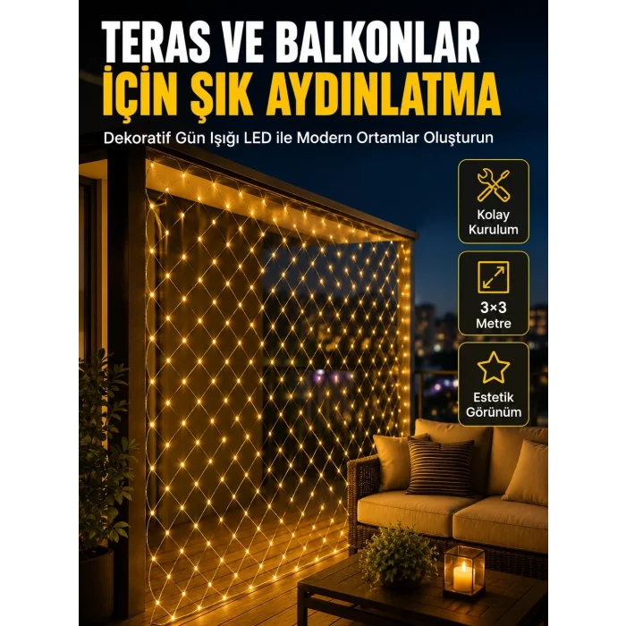 BUĞZ İç ve Dış Mekân Kullanımına Uygun 3x3 Metre LED Işık Ağı