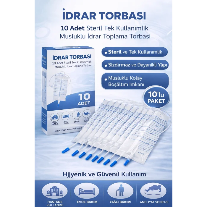BUĞZ İdrar Torbası Steril Medikal İdrar Toplama Torbası 10 ADET