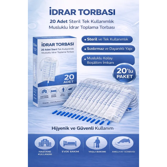 BUĞZ İdrar Torbası Steril Medikal İdrar Toplama Torbası 20 ADET