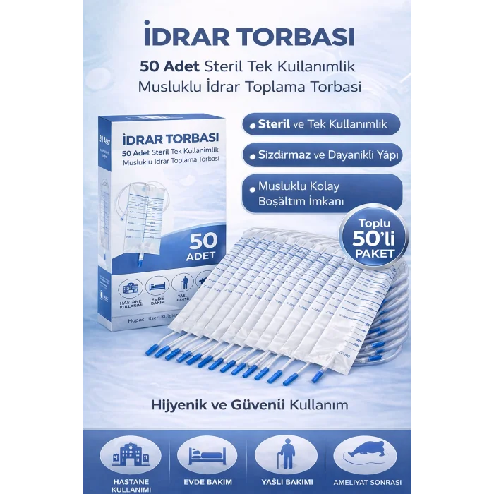 BUĞZ İdrar Torbası Steril Medikal İdrar Toplama Torbası 50 ADET