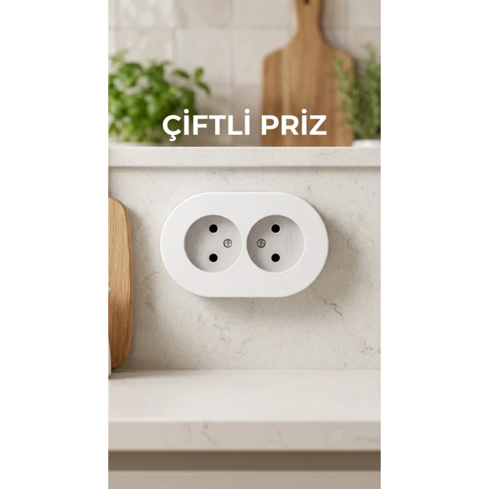 BUĞZ İkili Beyaz Topraklı Sıva Üstü Priz - Modern Elektrik Çiftli Priz