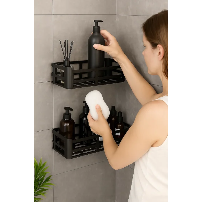 İkili Yapışkanlı Raf Duş Rafı Banyo Rafı Mutfak Rafı Organizer Düzenleyici Saklayıcı Sabunluk Şampuanlık