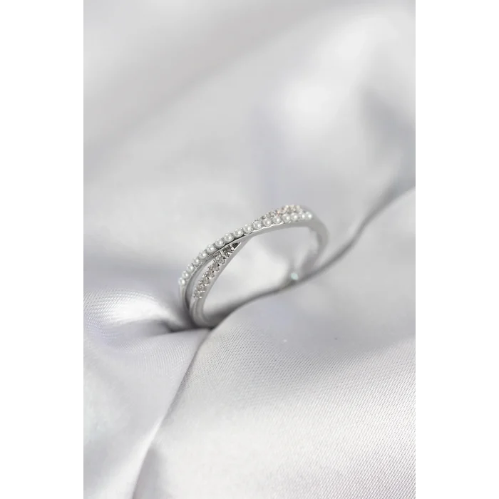 BUĞZ İncili ve Zirkon Taşlı Gümüş Renk Kadın Yüzük