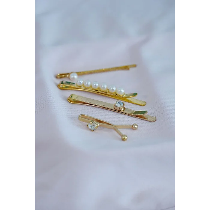 BUĞZ İncili Yan Toka Altın Renk 4lü