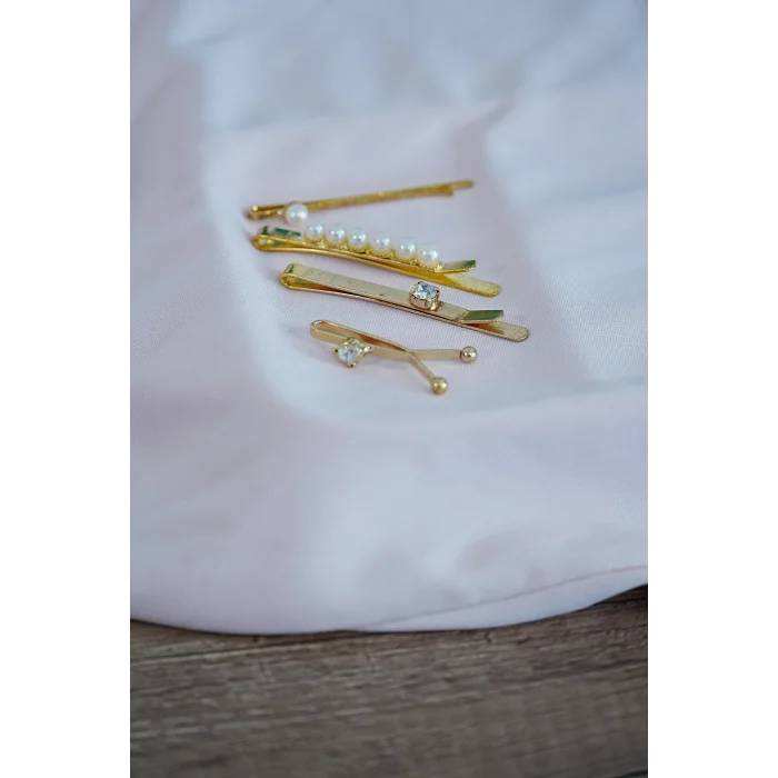 BUĞZ İncili Yan Toka Altın Renk 4lü