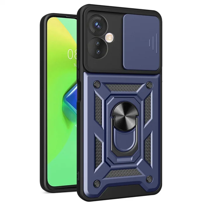 BUĞZ İnfinix Hot 30 4g Kılıf Pars Lens Yüzüklü Silikon - Lacivert